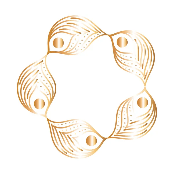 Ornamento en forma de estrella con plumas de oro diseño vectorial — Vector de stock