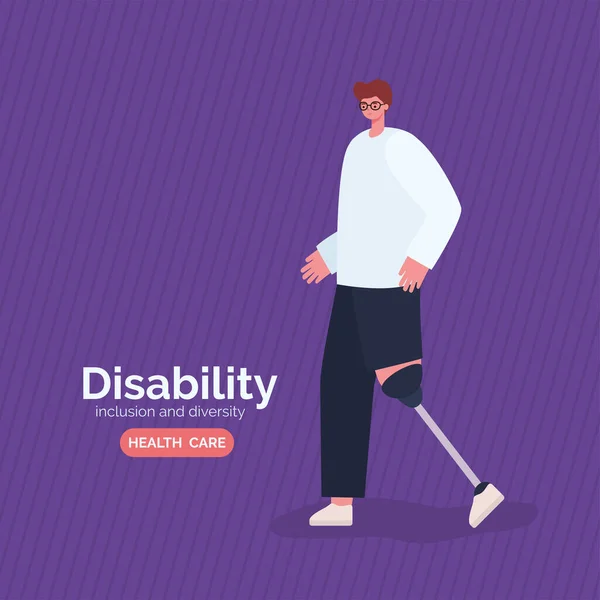 Handicap homme dessin animé avec prothèse de jambe conception vectorielle — Image vectorielle