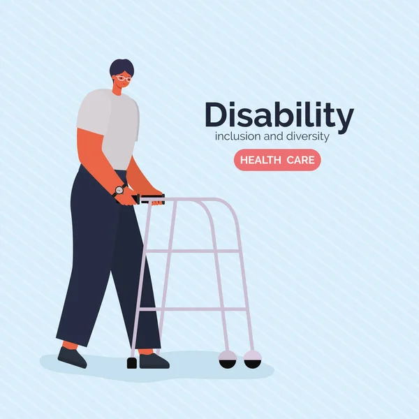 Niepełnosprawność człowiek kreskówka z projektu wektor Walker — Wektor stockowy