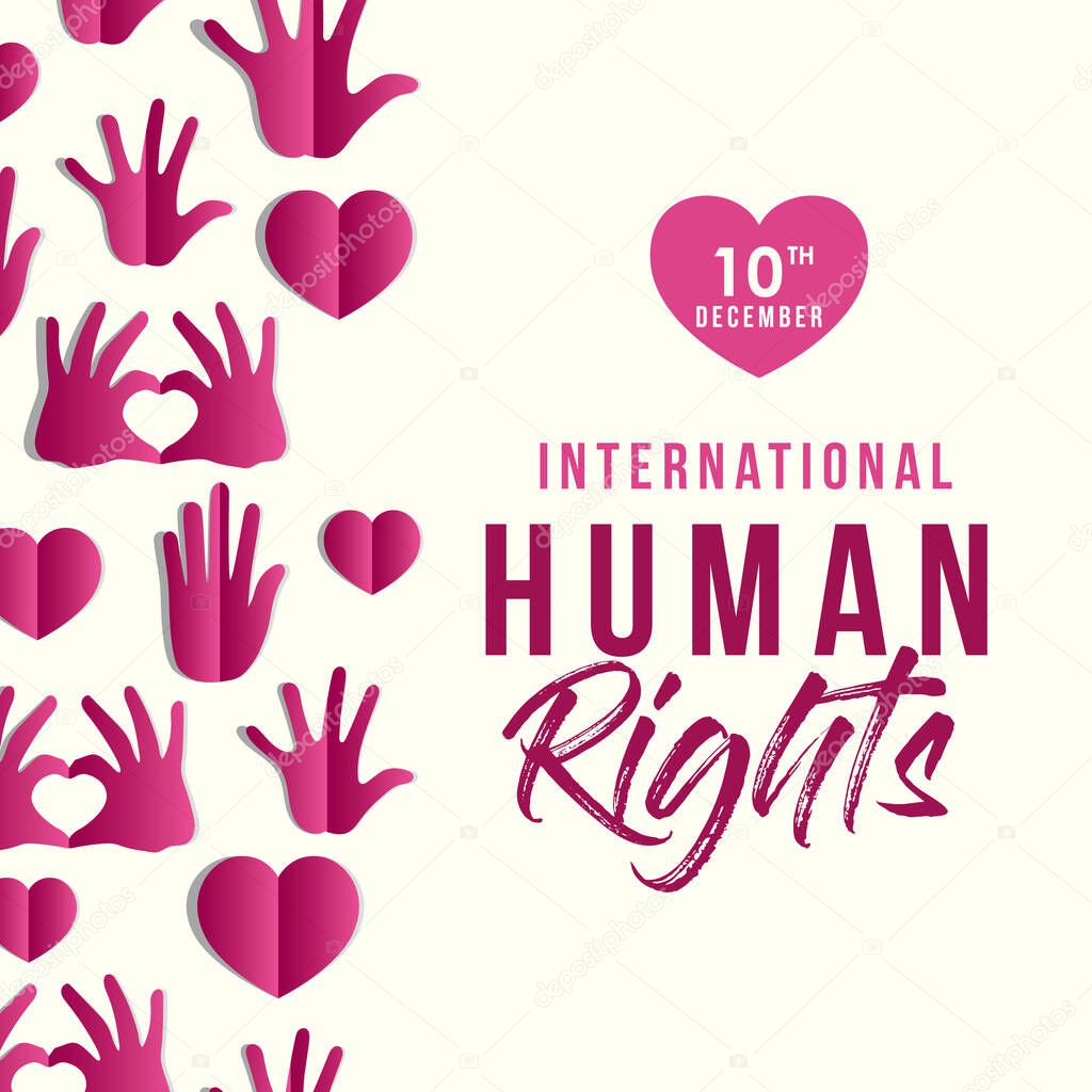 international human rights and pink hands with hearts vector design