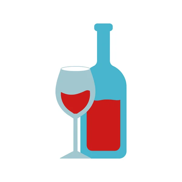 Botella de vino y taza de diseño icono de estilo plano vector — Archivo Imágenes Vectoriales