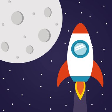 Yıldızlı arkaplan vektör dizaynında ayı olan uzay roketi
