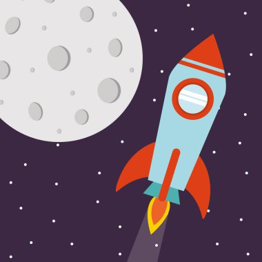 Yıldızlı arkaplan vektör dizaynında ayı olan uzay roketi