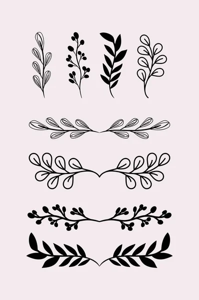 Delers bladeren ornamenten zwart set vector ontwerp — Stockvector