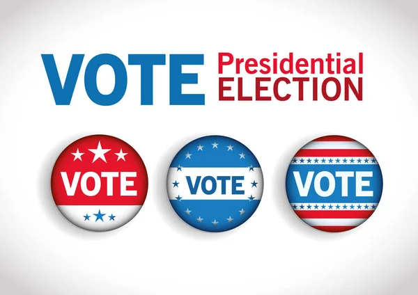 Elecciones presidenciales EE.UU. botones de votación con estrellas conjunto vector de diseño — Vector de stock