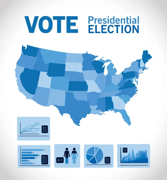 Vote présidentiel avec carte bleue et infographie vectorielle — Image vectorielle