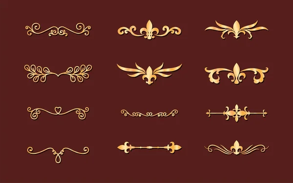 Delers ornamenten gouden stijl set pictogrammen vector ontwerp — Stockvector