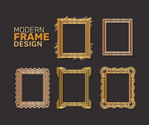 Molduras modernas definir design vetor de ouro — Vetor de Stock