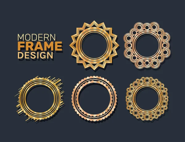 Cerchi moderni cornici set disegno vettoriale oro — Vettoriale Stock