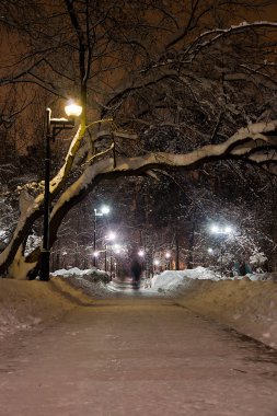 karlı iz ve kış akşamları sokak ışık