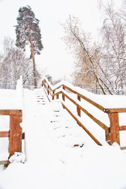 merdiven parkta Kışın kar altında