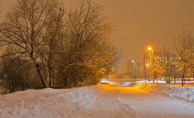 sokak lambası ve Park karda iz 