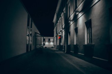 Minsk gece sokakta fener ışıkları