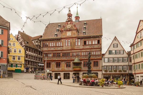 Tuebingen Alemania Septiembre 2017 Rathaus Ayuntamiento Marktplatz Plaza Del Mercado —  Fotos de Stock