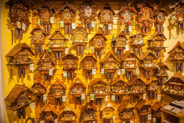 Vintage Wooden Cuckoo Clocks Wall Triberg Germany — Stock Photo, Image