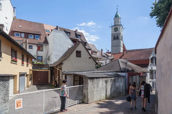 Blick Auf Dächer Und Den Gotischen Münster Nikolaus Turm Überlingen — Stockfoto