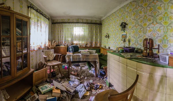 Salle Manger Dans Chambre Abandonnée Vue Panoramique — Photo