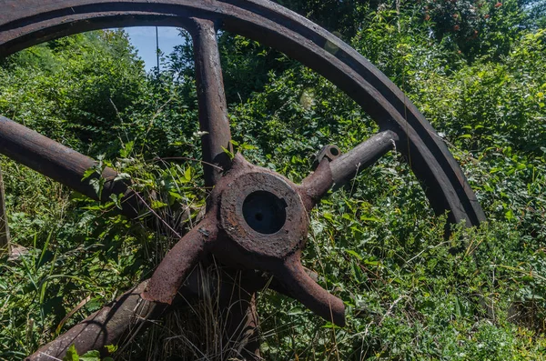 Igenvuxna Gamla Stora Hjulet Järn — Stockfoto