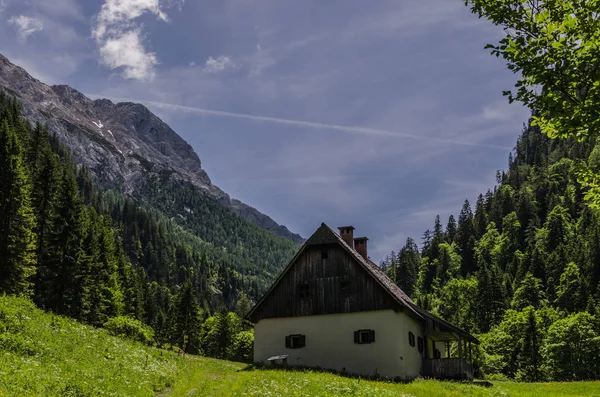 Ház Hegyi Táj Nyáron — Stock Fotó