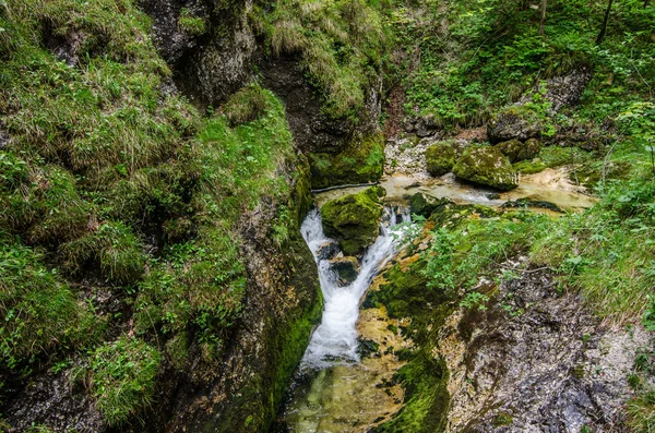 Kleiner Wasserfall Mit Felsen Und Gras Den Bergen — Stockfoto