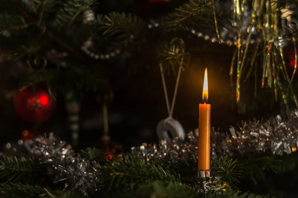 Burning candle at Christmas — Stock Photo, Image