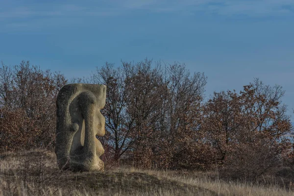 Escultura de piedra con rostro en la naturaleza —  Fotos de Stock