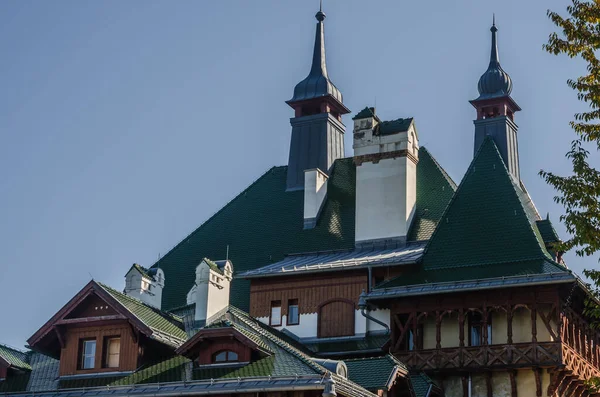 Зелені дахи готелю в горах — стокове фото