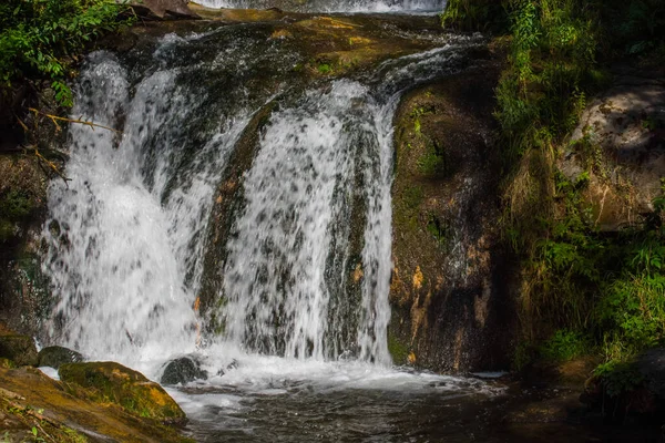 Schöner Kleiner Wasserfall Wald Mit Moos — Stockfoto