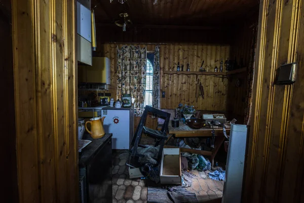 Cuisine Bois Avec Objets Dans Une Vieille Maison — Photo