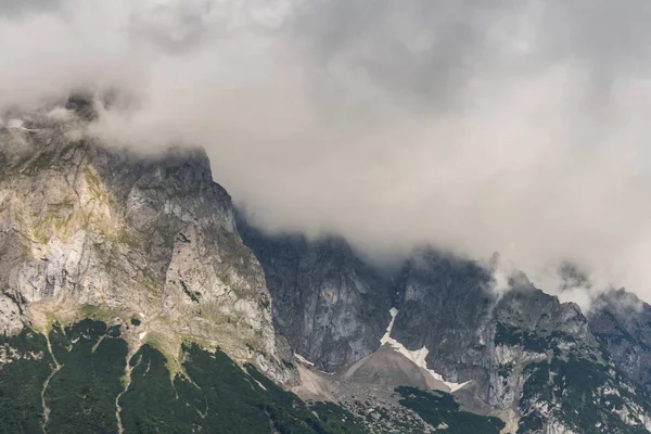 Gęsta Mgła Zielonym Paśmie Górskim Latem — Zdjęcie stockowe