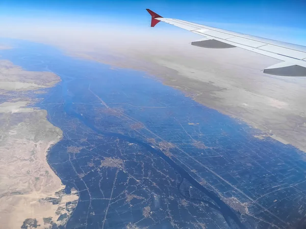 Vista Durante Volo Verso Luogo Blu Nel Deserto Dell Egitto — Foto Stock