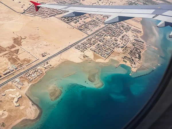 Uitzicht Tijdens Een Vlucht Vakantie Naar Egypte Strand — Stockfoto