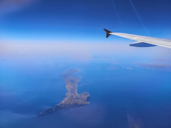 Vista Isola Con Mare Cielo Azzurri Durante Volo Estivo — Foto Stock