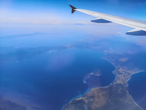 Vista Sulla Costa Mare Azzurro Durante Volo Vacanza — Foto Stock