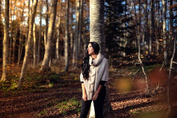 Profile Portrait Young Woman Autumn Forest — Stock Photo, Image