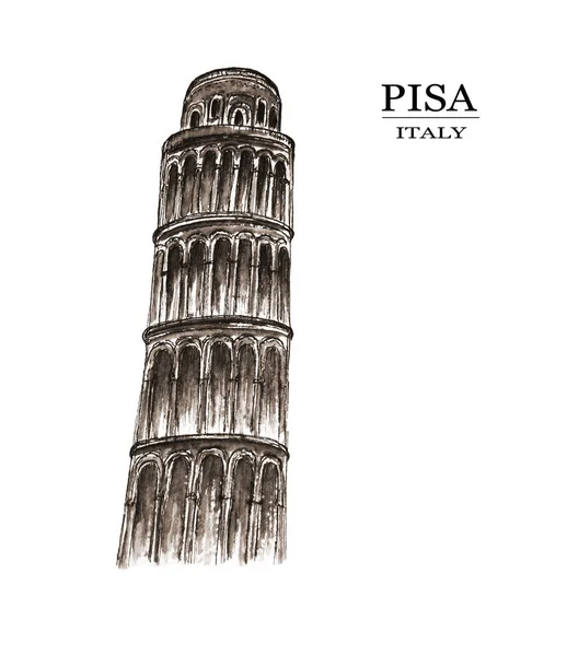 Watercolor illustration of the Tower of Pisa in Italy on a white background.