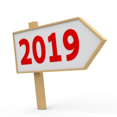 Beyaz arka plan, beyaz 2019 afiş yeni yıl 2019, üç boyutlu render, 3d çizim temsil eder