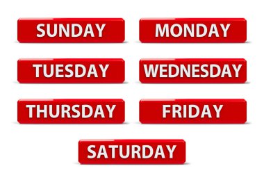 Maddeler - takvim web düğmeleri, üç boyutlu render, 3d resimde kümesi