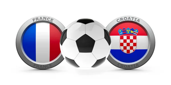 Эмблемы Флаги Франции Хорватии Футболом Изолированные Белому Представляет Собой Финальный — стоковое фото
