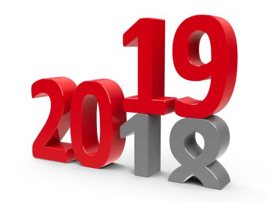 2018-2019 değişiklik gösterir yeni yıl 2019, üç boyutlu render, 3d çizim