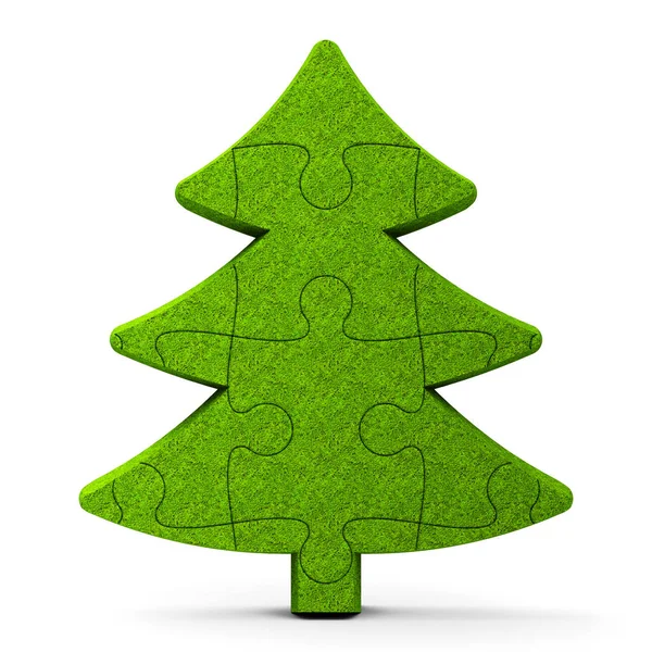 Green Puzzle Christmas Tree Sign Isolated White Background Three Dimensional — Stock Photo, Image