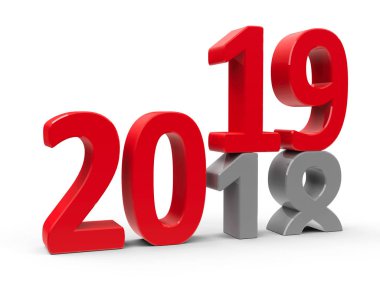 2018-2019 değişiklik gösterir yeni yıl 2019, üç boyutlu render, 3d çizim