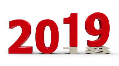 2018-2019 değişiklik gösterir yeni yıl 2019, üç boyutlu render, 3d çizim