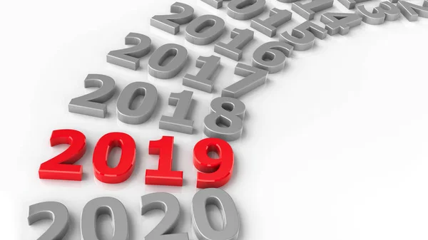 2019 past in the circle represents the new year 2019, three-dimensional rendering, 3D illustration