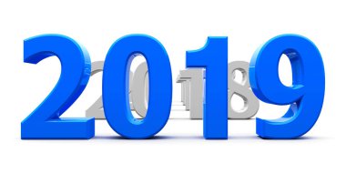 Yeni yıl 2019, üç boyutlu render, 3d illüstrasyon mavi 2019 gel temsil eder