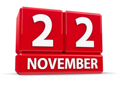 Kırmızı küpler - Kasım yirmi saniye - beyaz bir tablo - Lübnan bağımsızlık günü, üç boyutlu render, 3d çizim