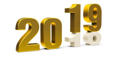 Altın 2018-2019 değişiklik gösterir yeni yıl 2019, üç boyutlu render, 3d çizim
