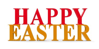 Beyaz arka plan, üç boyutlu render, 3d illüstrasyon izole kırmızı ve turuncu kelime - Happy Easter-