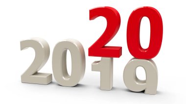 2019-2020 değişiklik gösterir yeni yıl 2020, üç boyutlu render, 3d çizim