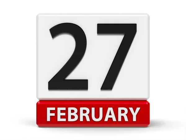 Rote Und Weiße Kalendersymbol Aus Cubes Twenty Seventh Februar Auf — Stockfoto